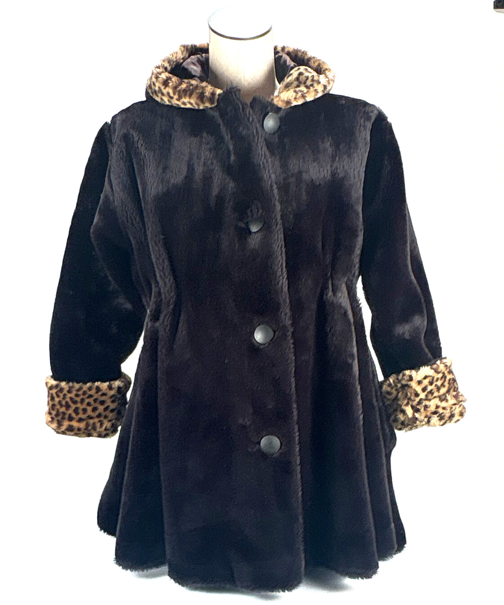 KC Collections Dress Jacket Kids S Black Faux Fur Girl Hooded Coat Winter Dressy